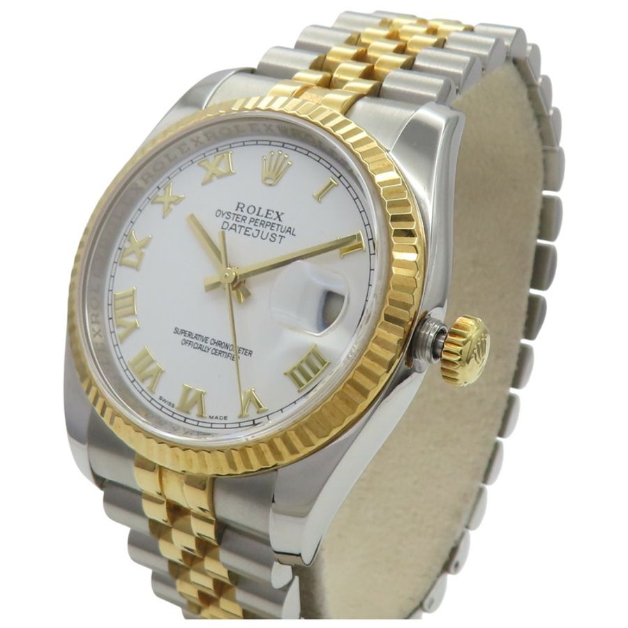 白色錶盤 18K黃金 不鏽鋼 Datejust 36 腕錶【ROLEX 勞力士】 116233-2