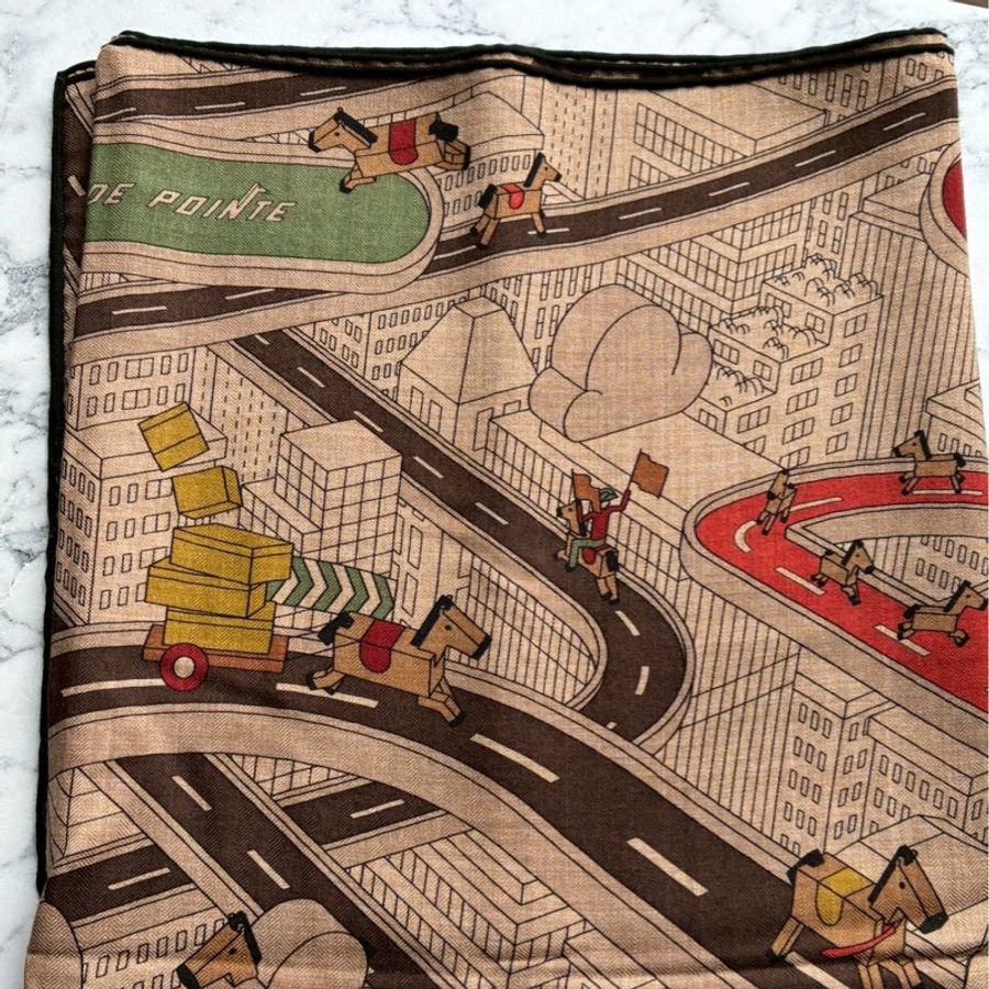Hermes 現代道路/木馬 絲巾/披巾140x140-1