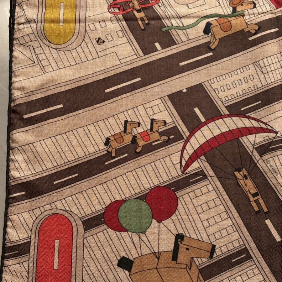 Hermes 現代道路/木馬 絲巾/披巾140x140-6