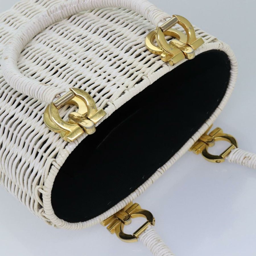【日本直送】Salvatore Ferragamo Gancini 草編手提包 白色 Auth am6527-5