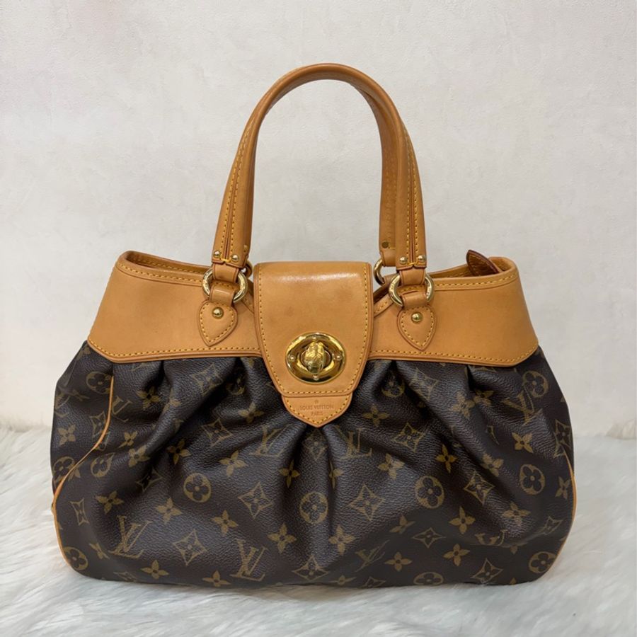 LV M45715 原花 字紋 老花 曼哈頓 金釦抓皺 手提包南瓜包肚臍包-0
