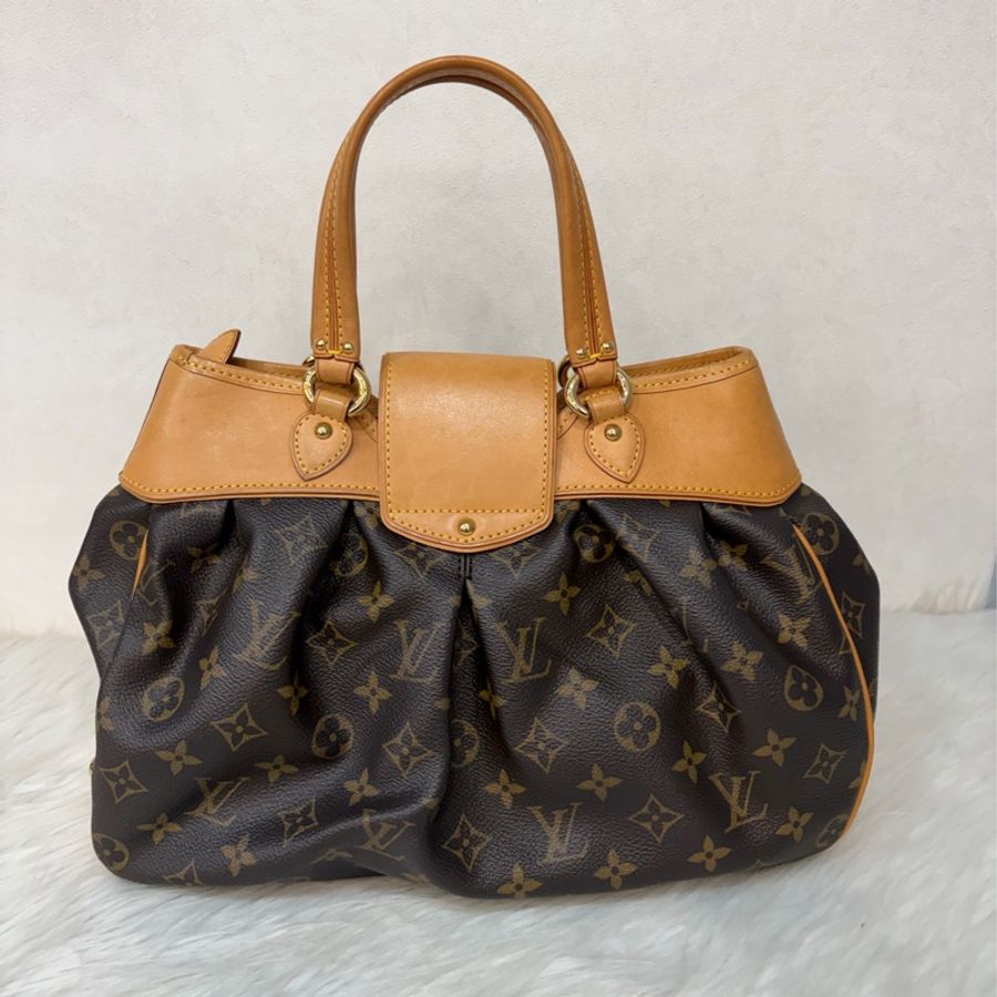 LV M45715 原花 字紋 老花 曼哈頓 金釦抓皺 手提包南瓜包肚臍包-2