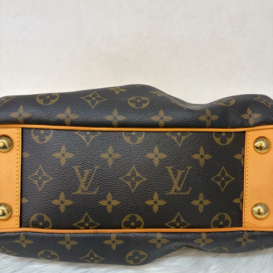 LV M45715 原花 字紋 老花 曼哈頓 金釦抓皺 手提包南瓜包肚臍包-5