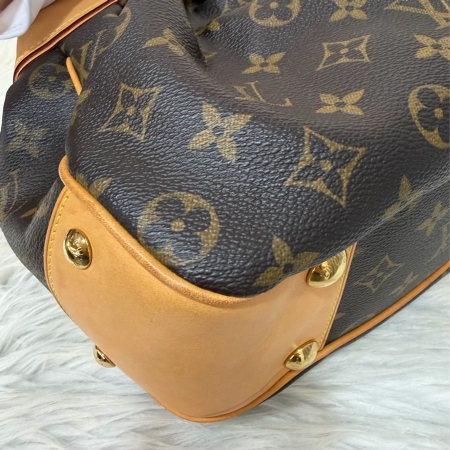 LV M45715 原花 字紋 老花 曼哈頓 金釦抓皺 手提包南瓜包肚臍包-6