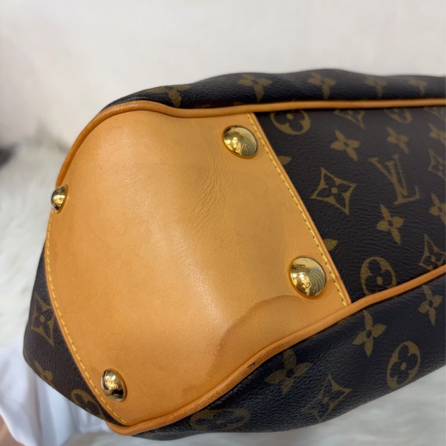 LV M45715 原花 字紋 老花 曼哈頓 金釦抓皺 手提包南瓜包肚臍包-8