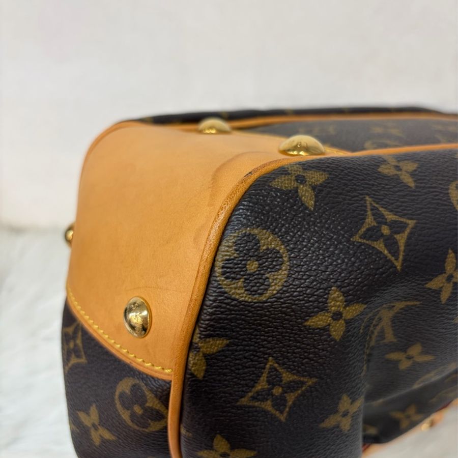 LV M45715 原花 字紋 老花 曼哈頓 金釦抓皺 手提包南瓜包肚臍包-9