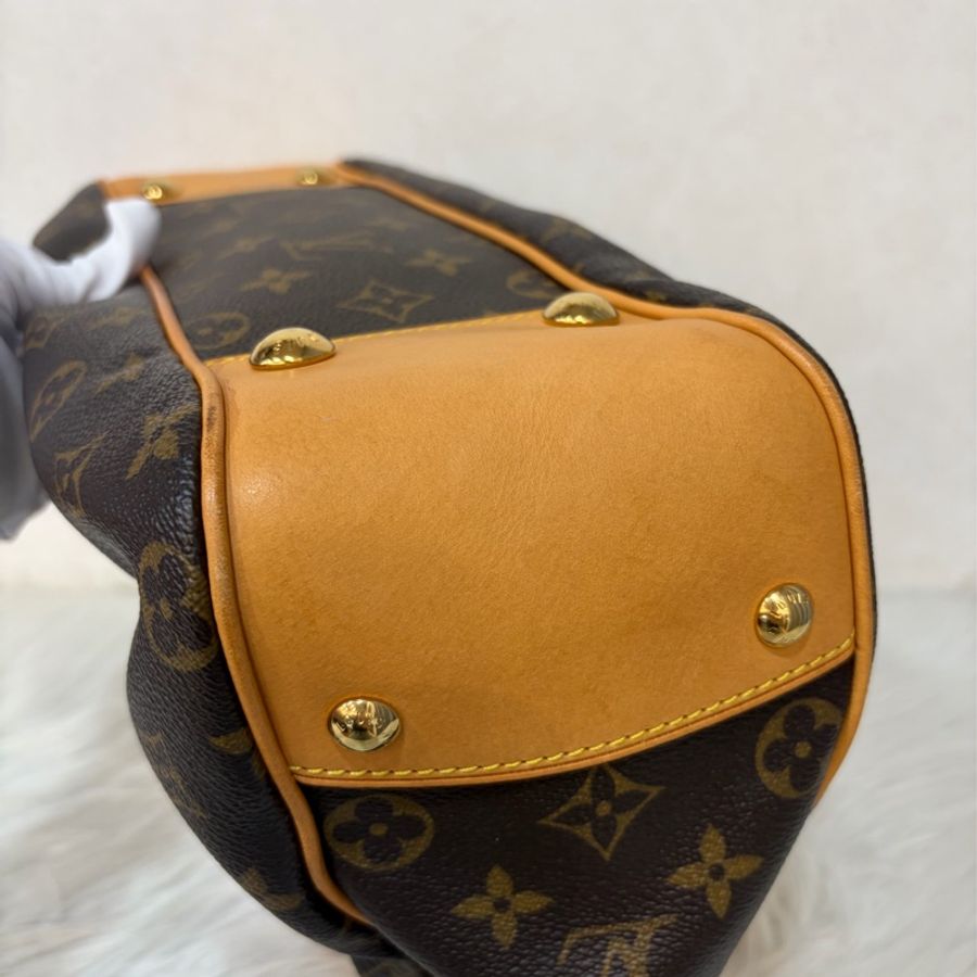 LV M45715 原花 字紋 老花 曼哈頓 金釦抓皺 手提包南瓜包肚臍包-13