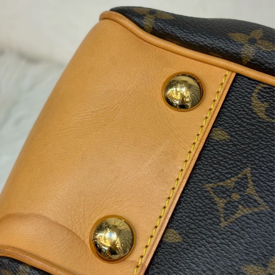 LV M45715 原花 字紋 老花 曼哈頓 金釦抓皺 手提包南瓜包肚臍包-16
