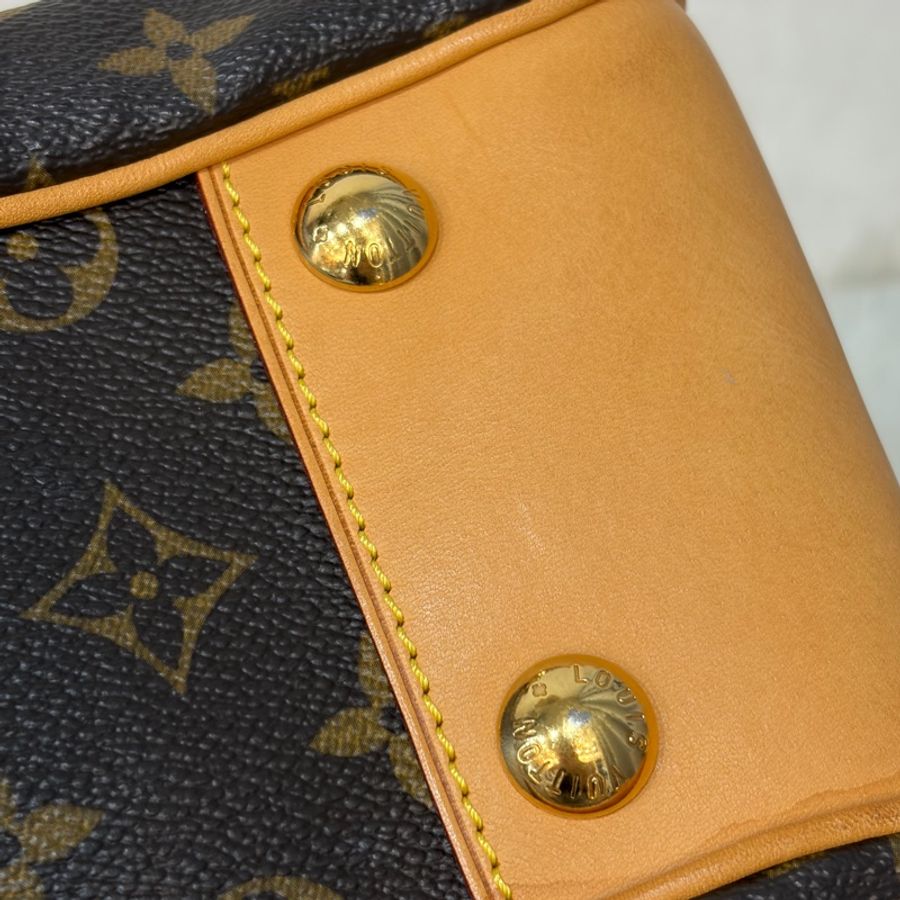 LV M45715 原花 字紋 老花 曼哈頓 金釦抓皺 手提包南瓜包肚臍包-17