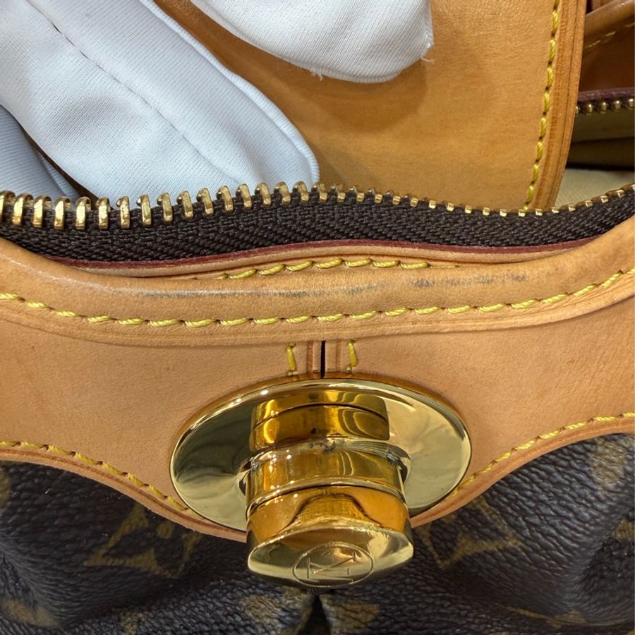 LV M45715 原花 字紋 老花 曼哈頓 金釦抓皺 手提包南瓜包肚臍包-34