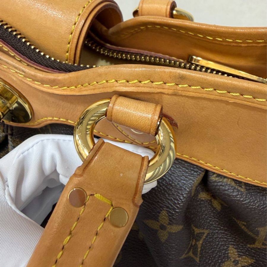 LV M45715 原花 字紋 老花 曼哈頓 金釦抓皺 手提包南瓜包肚臍包-38