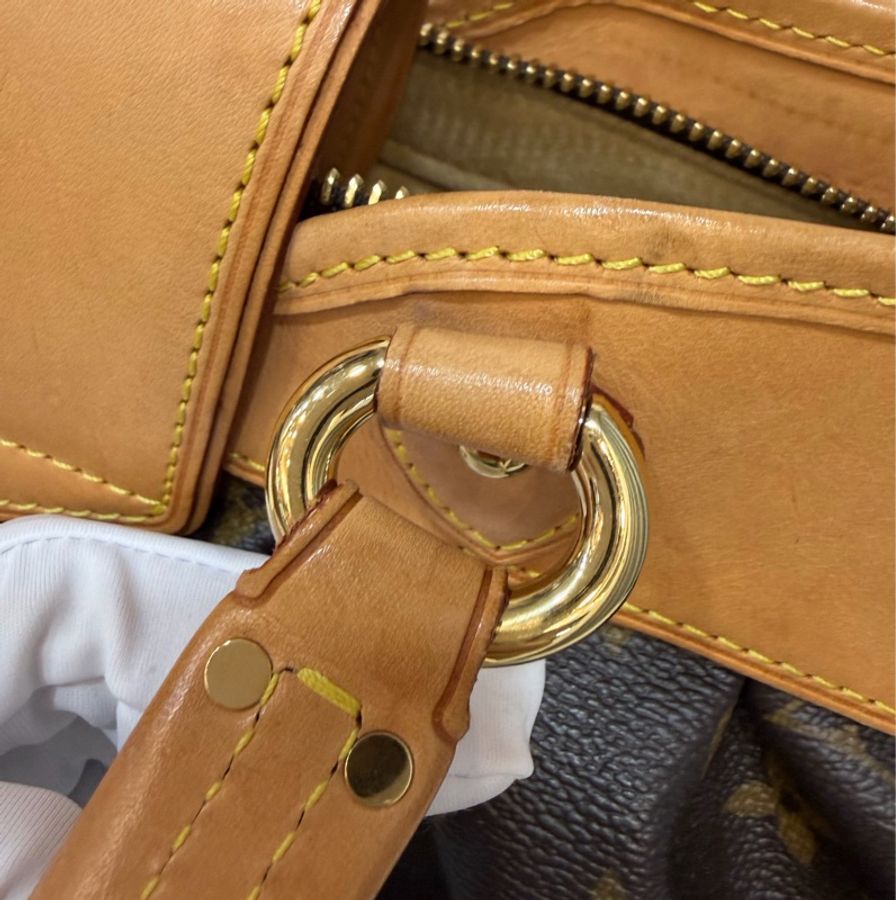 LV M45715 原花 字紋 老花 曼哈頓 金釦抓皺 手提包南瓜包肚臍包-42
