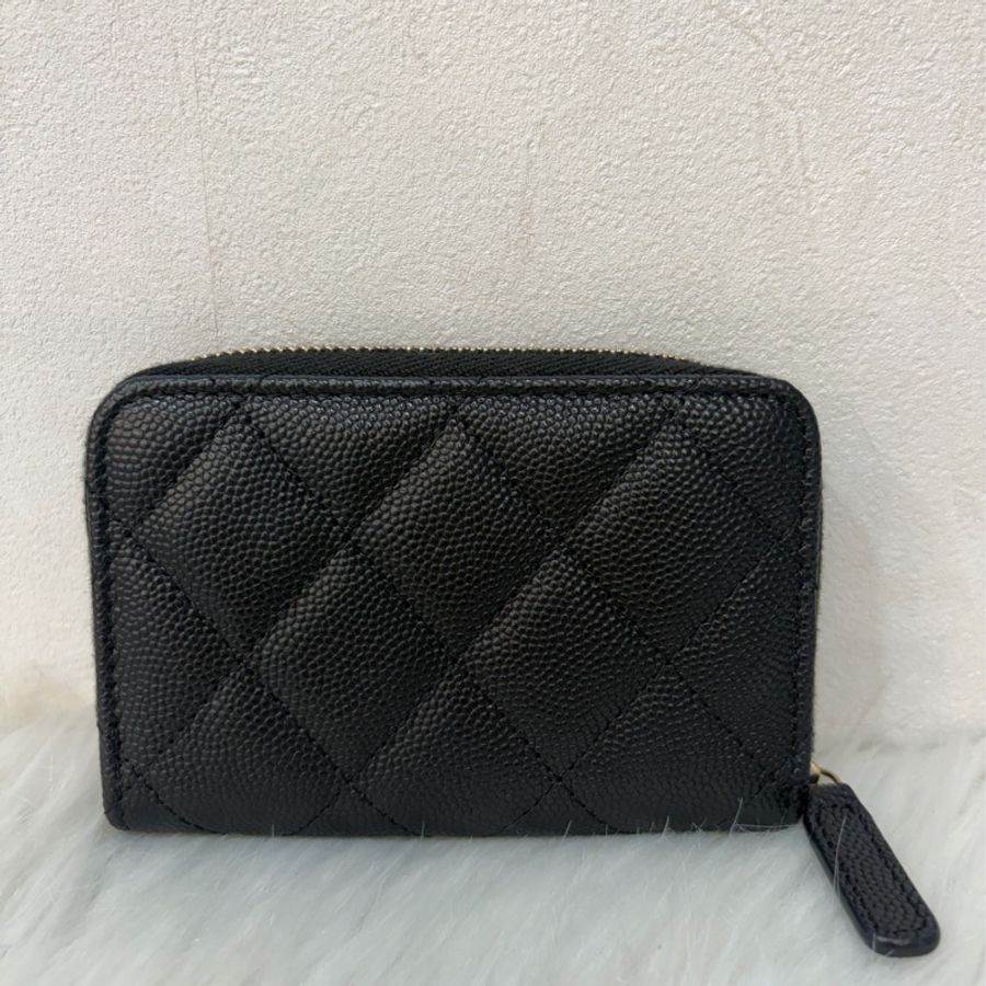Chanel AP3607 黑色 荔枝皮 小牛皮雙C 琺瑯 拉鍊 卡包 零錢包-2