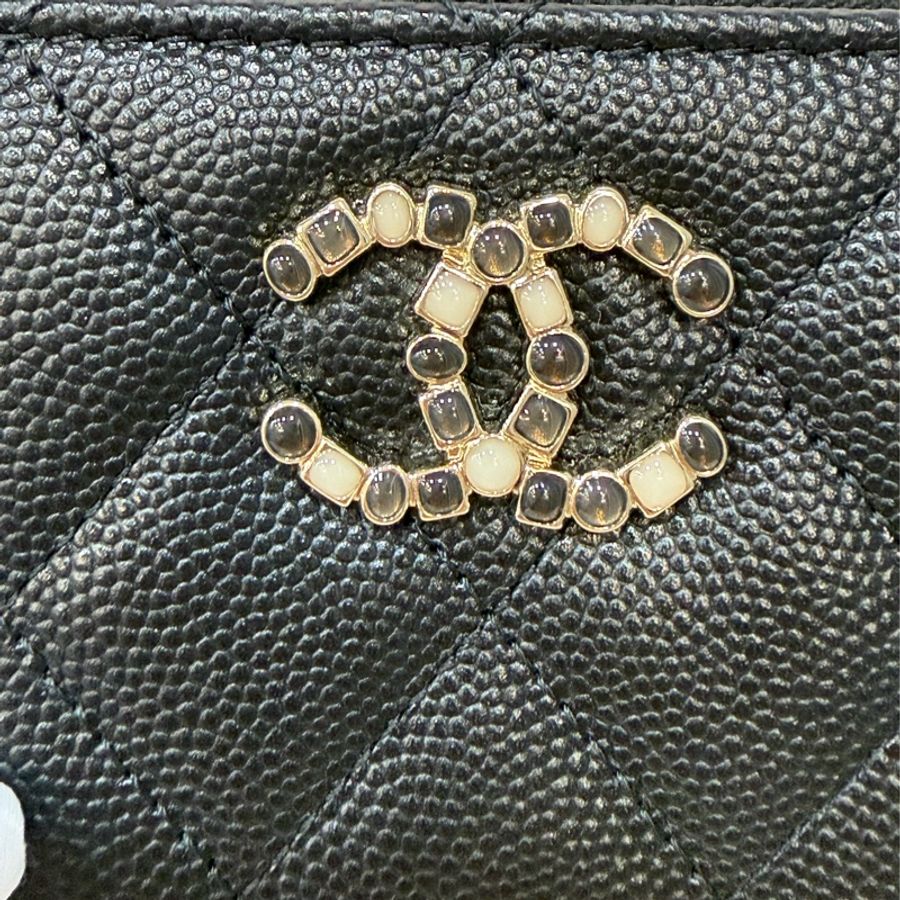 Chanel AP3607 黑色 荔枝皮 小牛皮雙C 琺瑯 拉鍊 卡包 零錢包-11