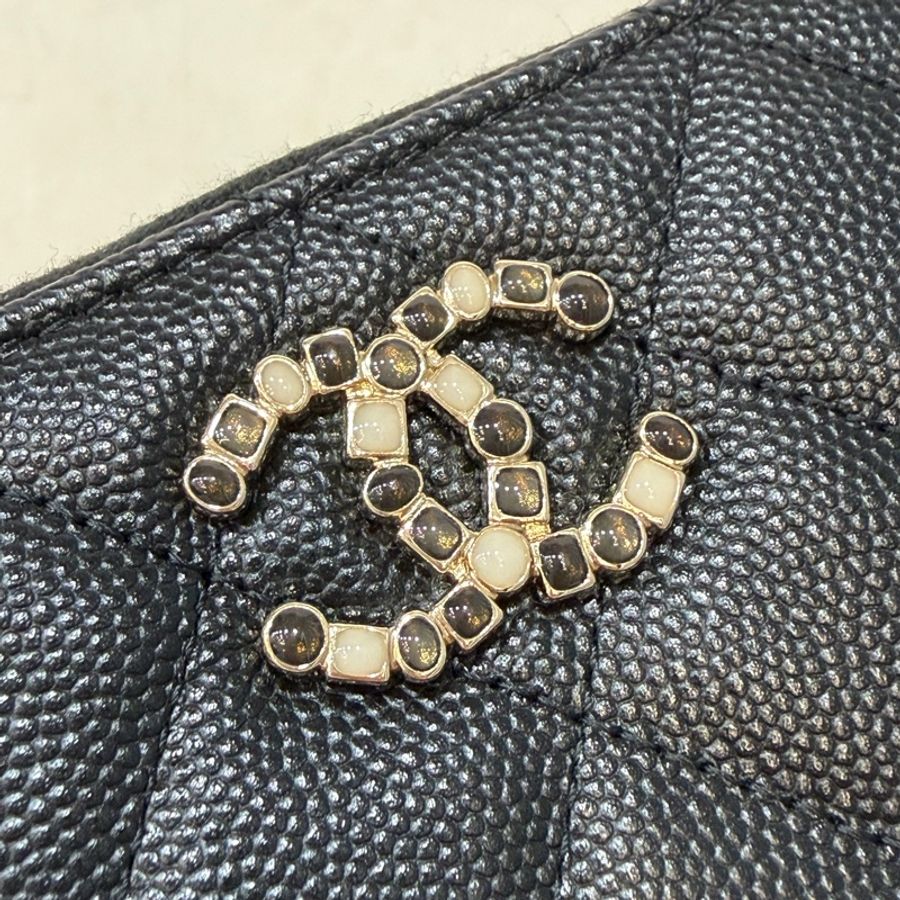 Chanel AP3607 黑色 荔枝皮 小牛皮雙C 琺瑯 拉鍊 卡包 零錢包-12