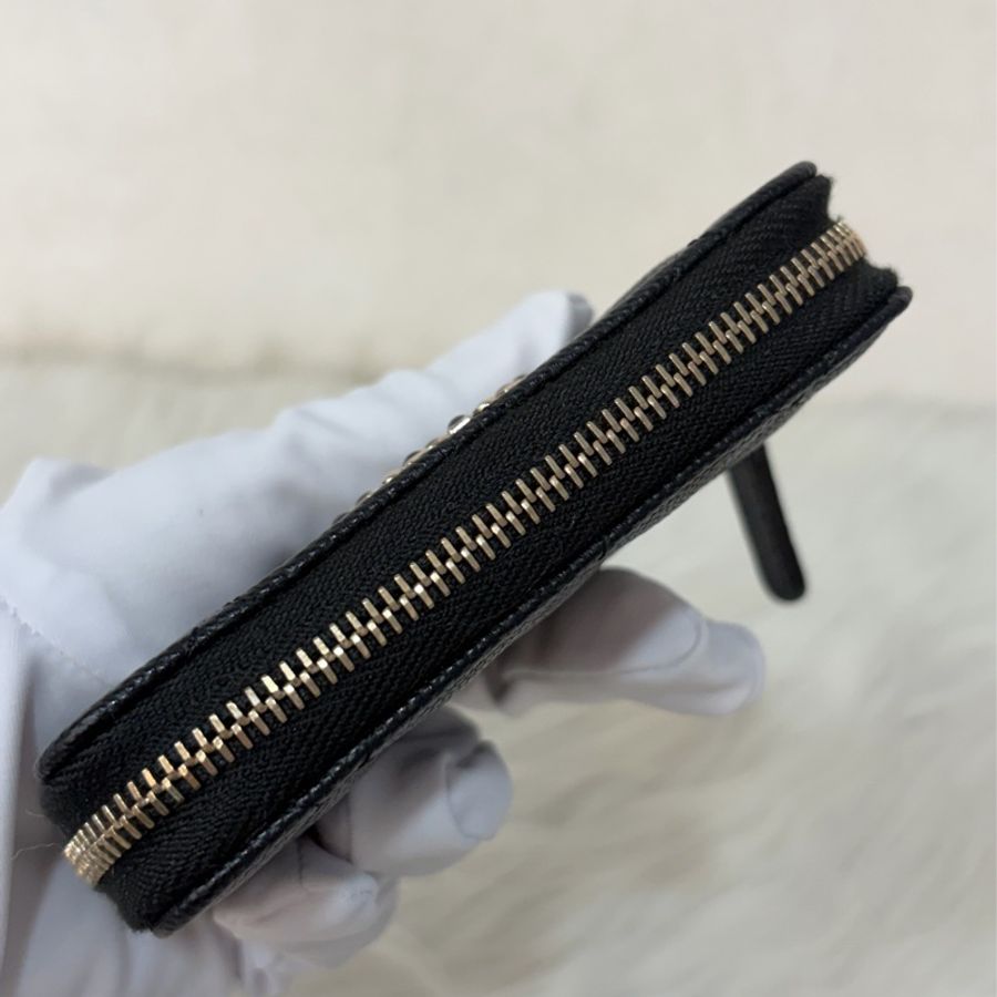 Chanel AP3607 黑色 荔枝皮 小牛皮雙C 琺瑯 拉鍊 卡包 零錢包-13
