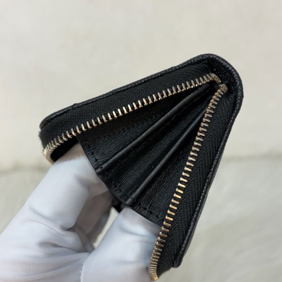 Chanel AP3607 黑色 荔枝皮 小牛皮雙C 琺瑯 拉鍊 卡包 零錢包-21