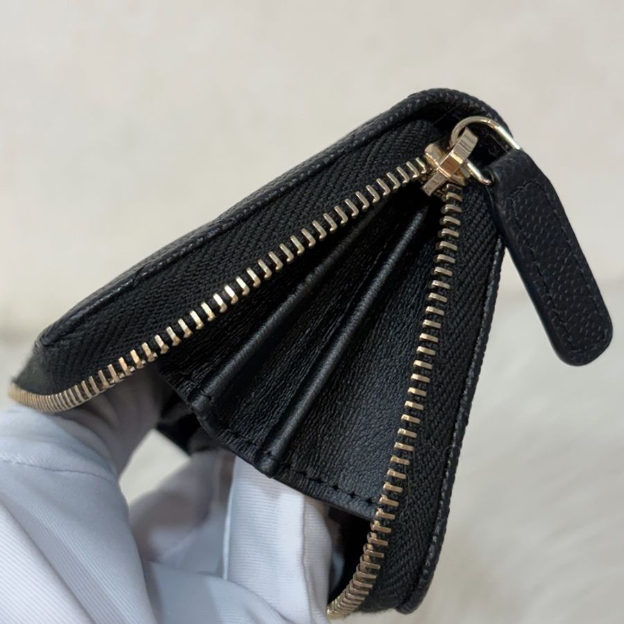 Chanel AP3607 黑色 荔枝皮 小牛皮雙C 琺瑯 拉鍊 卡包 零錢包-22