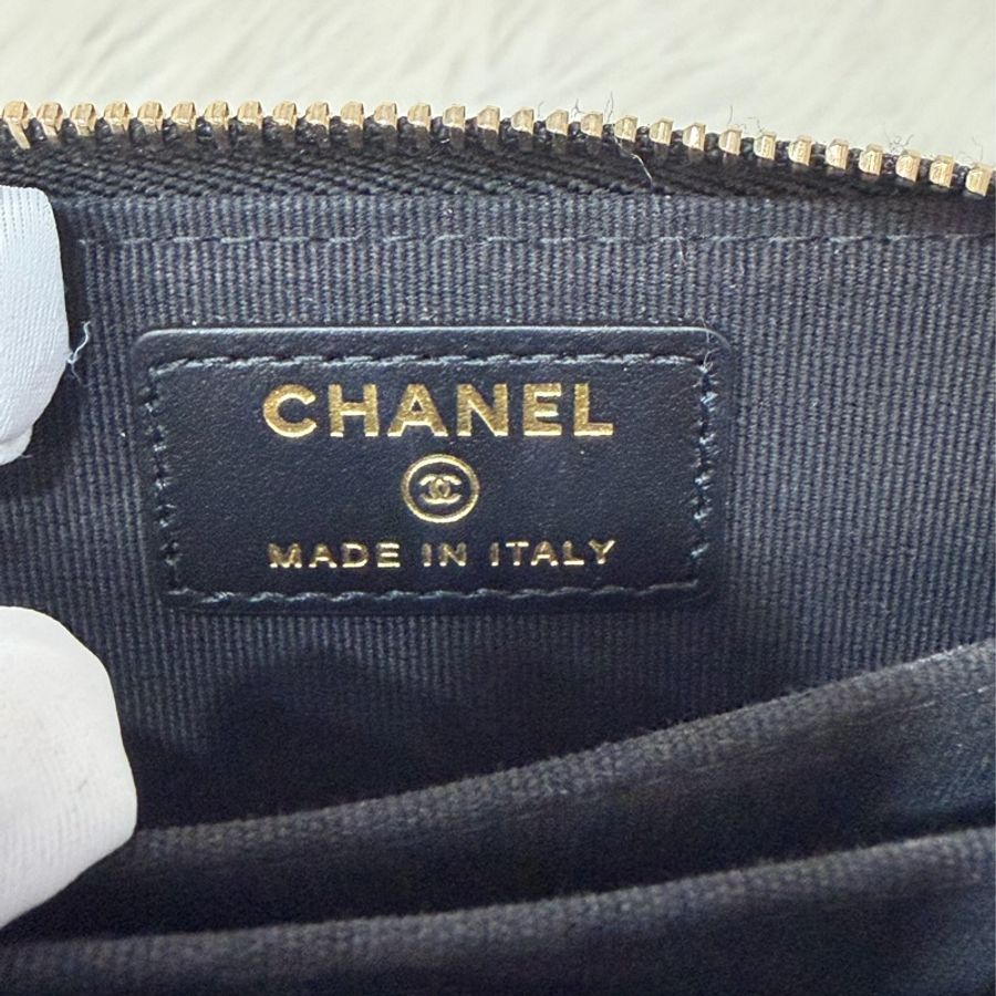 Chanel AP3607 黑色 荔枝皮 小牛皮雙C 琺瑯 拉鍊 卡包 零錢包-25
