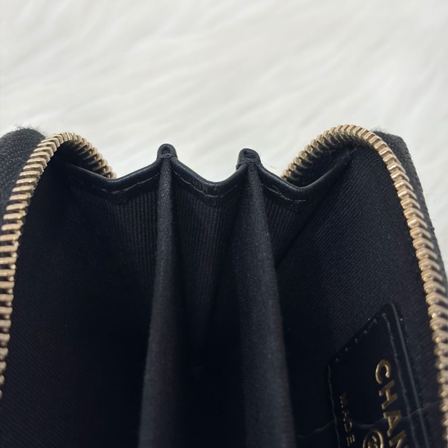 Chanel AP3607 黑色 荔枝皮 小牛皮雙C 琺瑯 拉鍊 卡包 零錢包-29