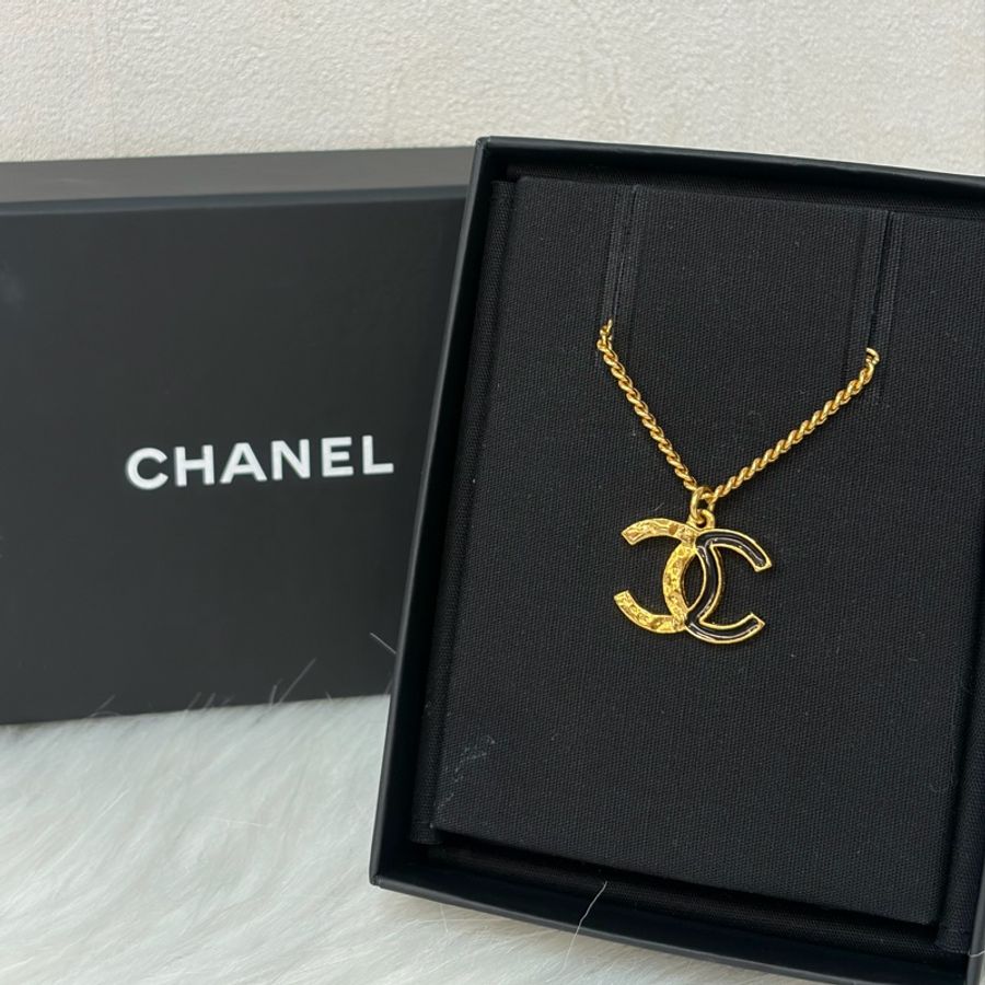 CHANEL ABC480 金色 半金 半黑色琺瑯 雙C金釦項鍊-0