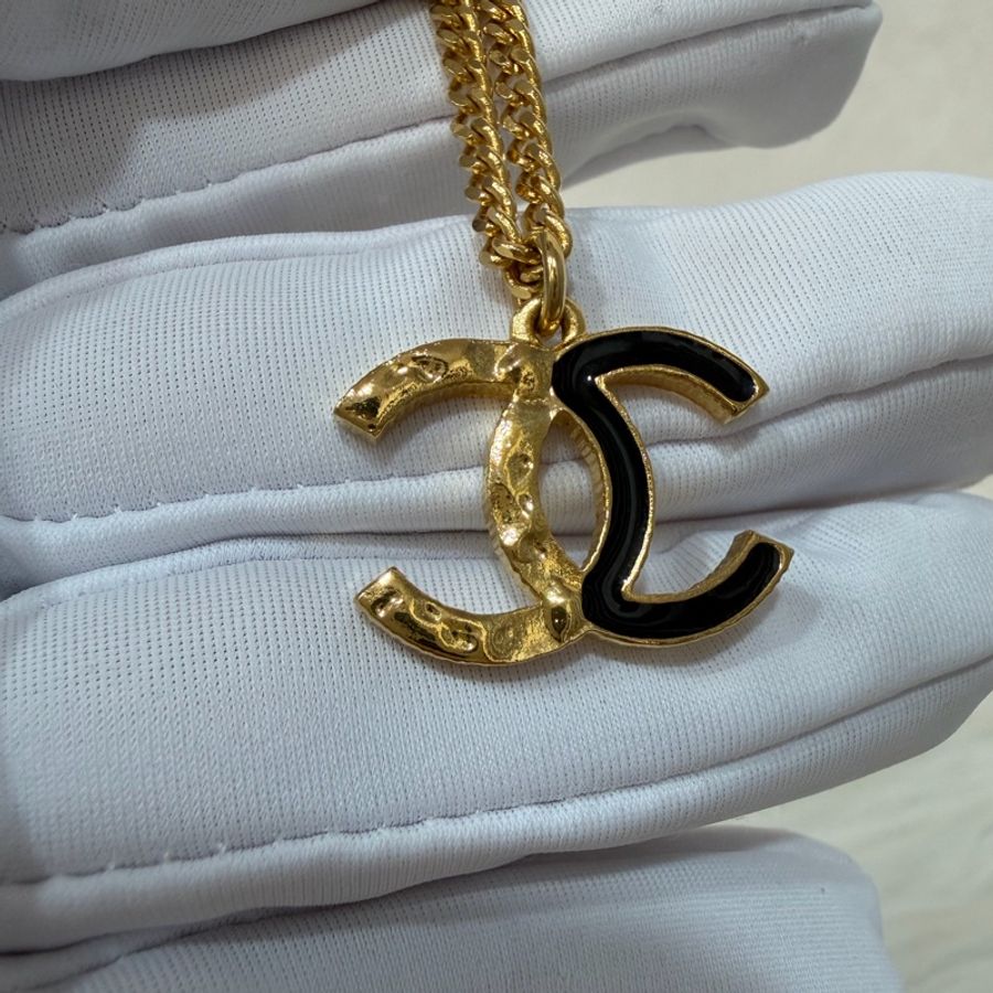 CHANEL ABC480 金色 半金 半黑色琺瑯 雙C金釦項鍊-6