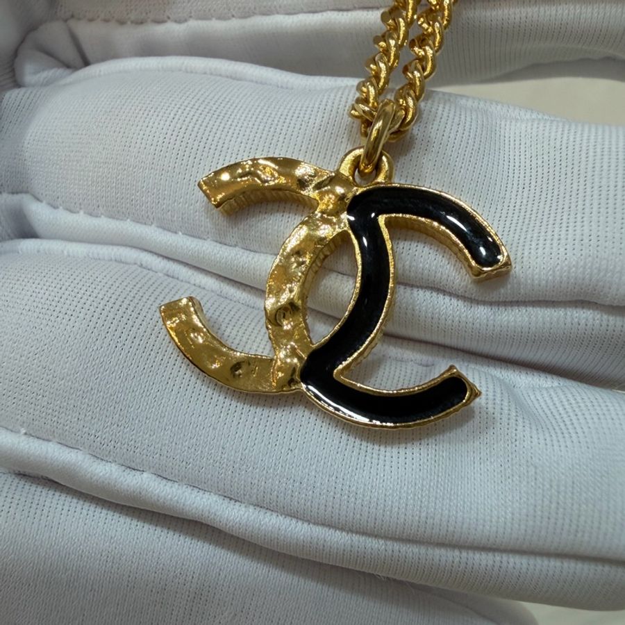 CHANEL ABC480 金色 半金 半黑色琺瑯 雙C金釦項鍊-7