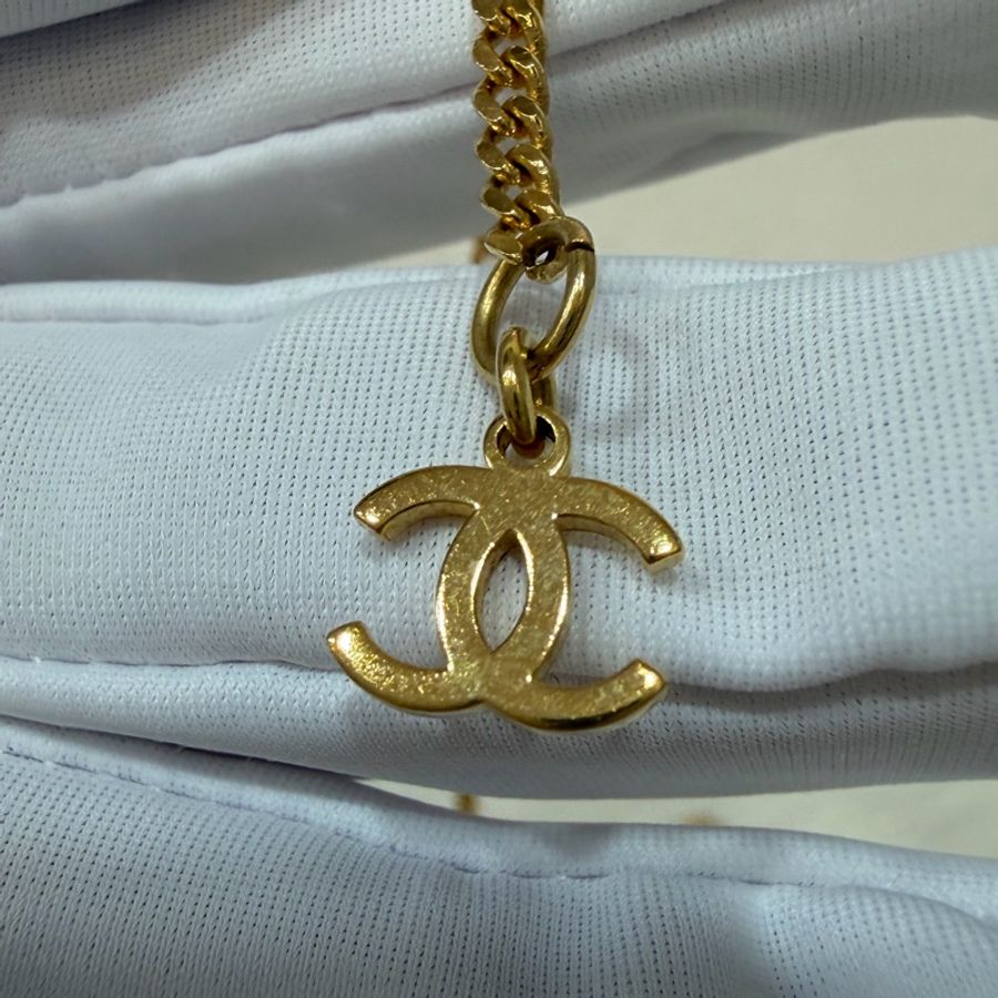 CHANEL ABC480 金色 半金 半黑色琺瑯 雙C金釦項鍊-12