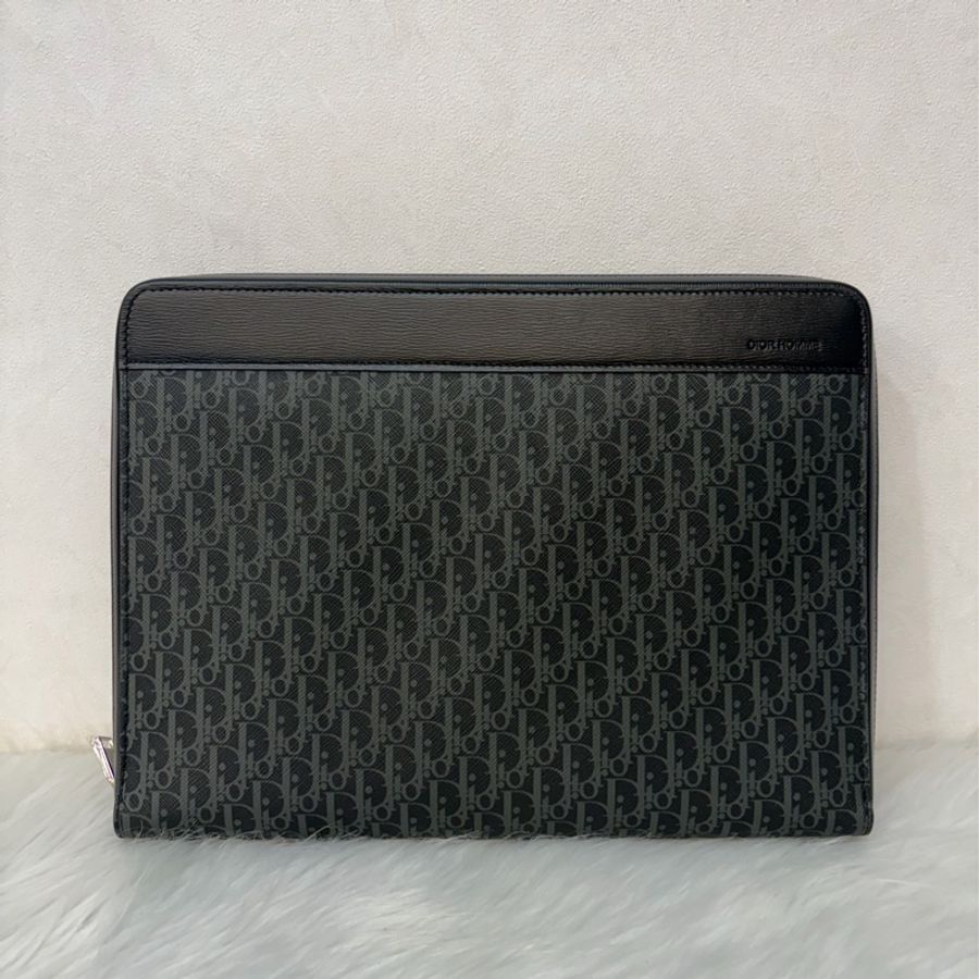 Dior 2DLCA-104XIS 黑皮邊 灰老花 多夾層卡夾 公事包 手拿包 MacBook-0