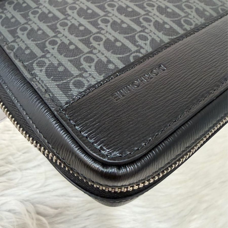 Dior 2DLCA-104XIS 黑皮邊 灰老花 多夾層卡夾 公事包 手拿包 MacBook-15