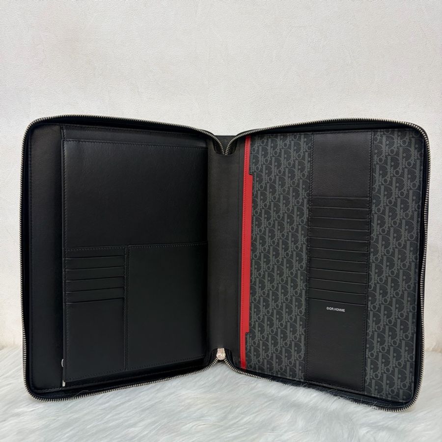 Dior 2DLCA-104XIS 黑皮邊 灰老花 多夾層卡夾 公事包 手拿包 MacBook-24