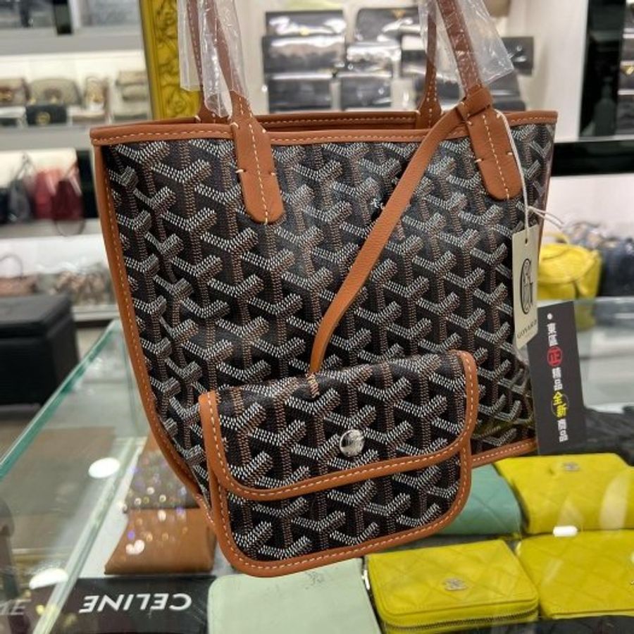 東區正精品㊣GOYARD Anjou Mini Tote 全新焦糖色皮革雙面手提袋托特包 RZ6549-2