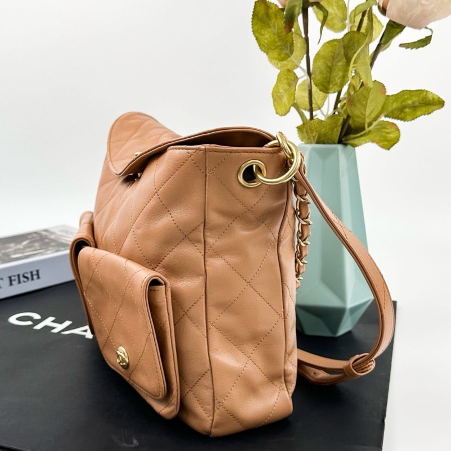 Chanel 香奈兒 24p 金棕SuppleTwins嬉皮包 hobo 單肩包斜挎包 芯片款-3