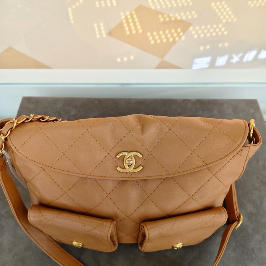 Chanel 香奈兒 24p 金棕SuppleTwins嬉皮包 hobo 單肩包斜挎包 芯片款-5