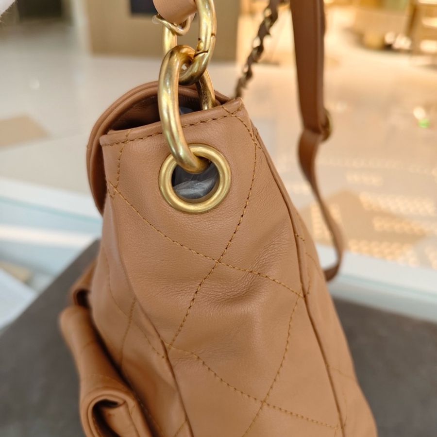 Chanel 香奈兒 24p 金棕SuppleTwins嬉皮包 hobo 單肩包斜挎包 芯片款-8