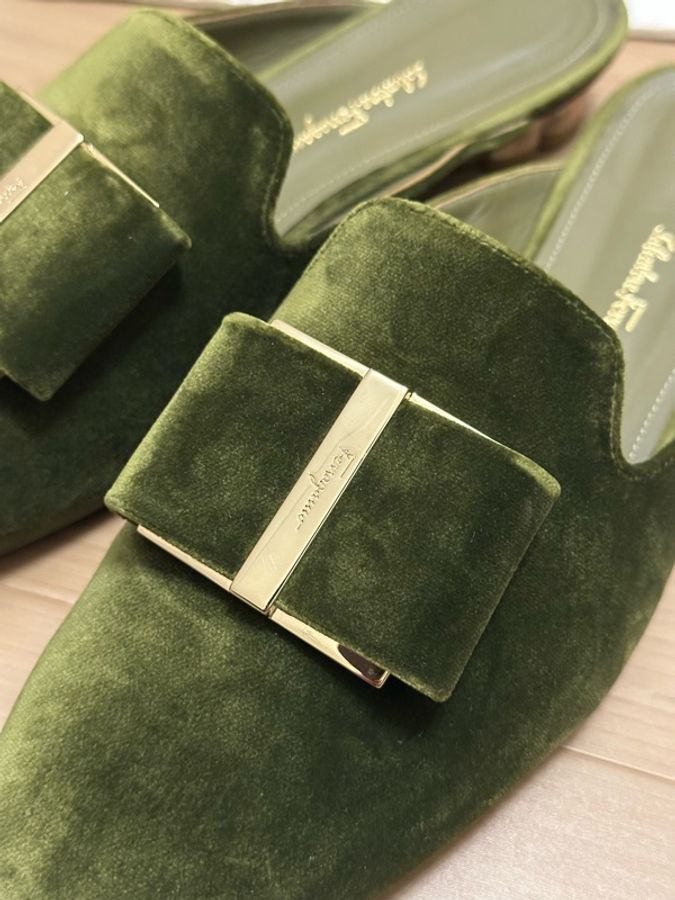 Salvatore Ferragamo SCIACCA 深橄欖綠 Velvet 穆勒樂福鞋 EU39 附盒裝-4
