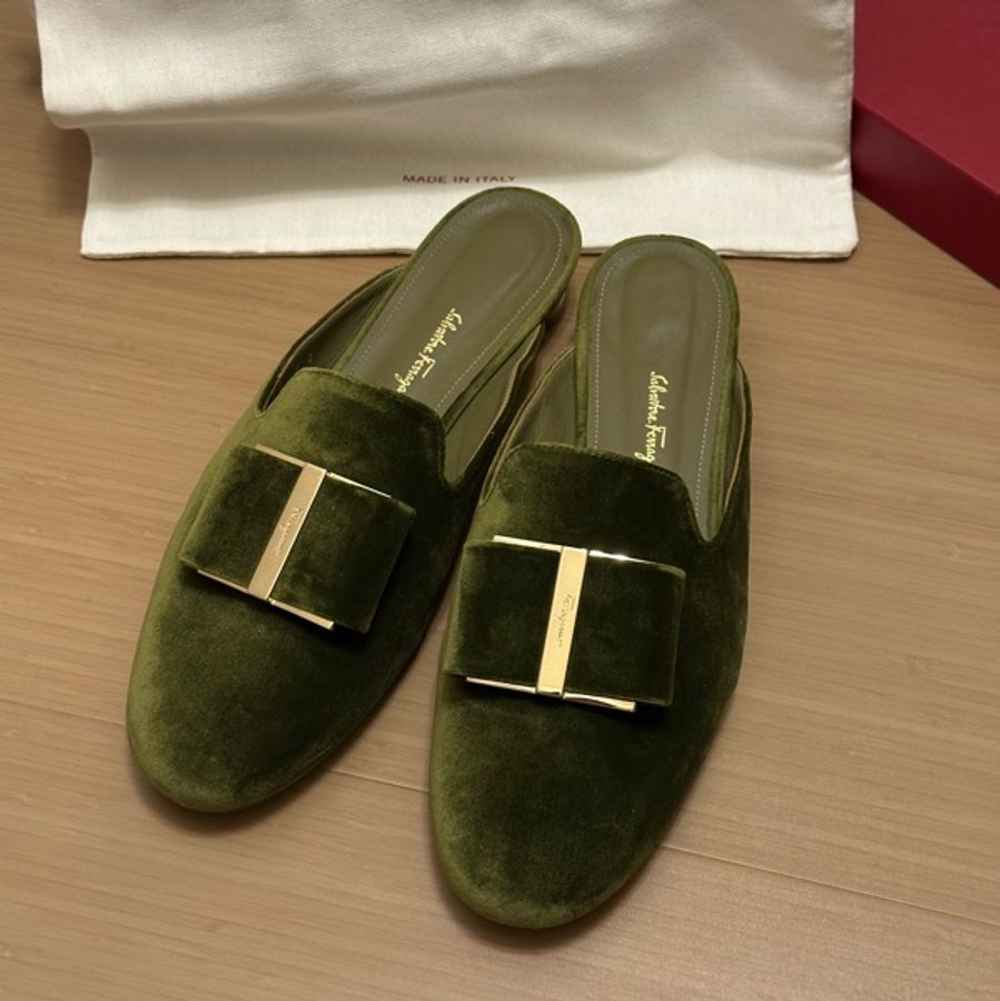 Salvatore Ferragamo SCIACCA 深橄欖綠 Velvet 穆勒樂福鞋 EU39 附盒裝-5