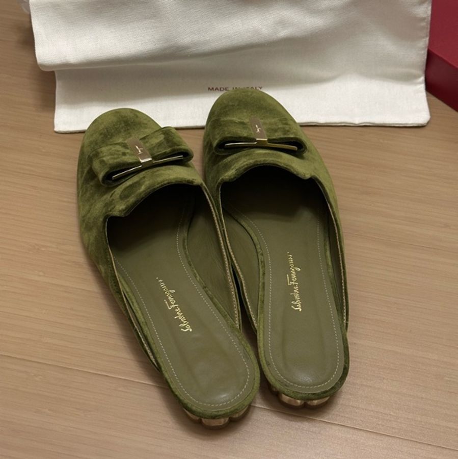 Salvatore Ferragamo SCIACCA 深橄欖綠 Velvet 穆勒樂福鞋 EU39 附盒裝-6