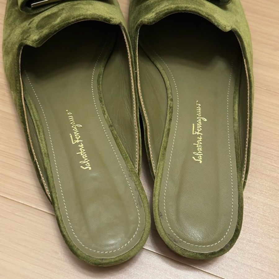 Salvatore Ferragamo SCIACCA 深橄欖綠 Velvet 穆勒樂福鞋 EU39 附盒裝-7
