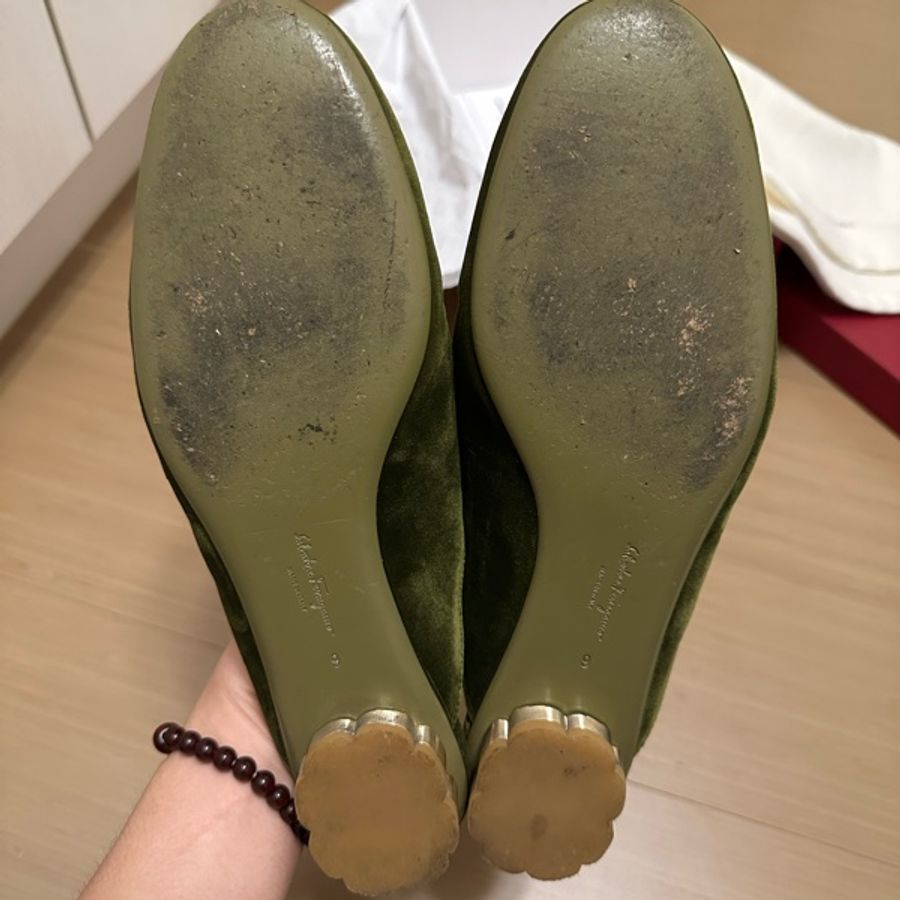 Salvatore Ferragamo SCIACCA 深橄欖綠 Velvet 穆勒樂福鞋 EU39 附盒裝-15