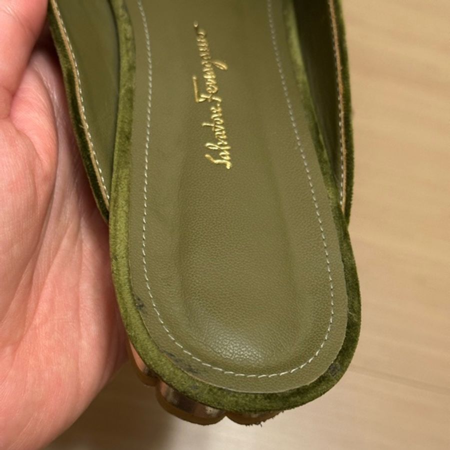 Salvatore Ferragamo SCIACCA 深橄欖綠 Velvet 穆勒樂福鞋 EU39 附盒裝-16