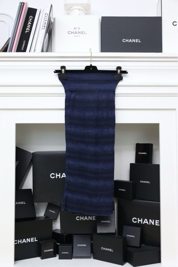 Chanel 09年黑蓝条纹弹力包臀裙半裙-1