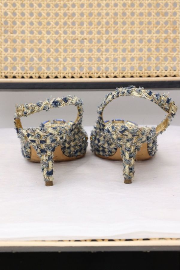 Dolce & Gabbana蓝色粗花呢莱茵石高跟鞋-3