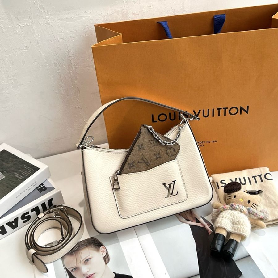 路易威登/Louis Vuitton Marelle 白色 水波紋 腋下包hobo-7