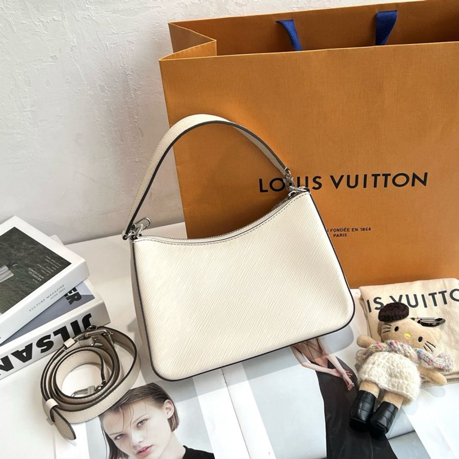 路易威登/Louis Vuitton Marelle 白色 水波紋 腋下包hobo-8