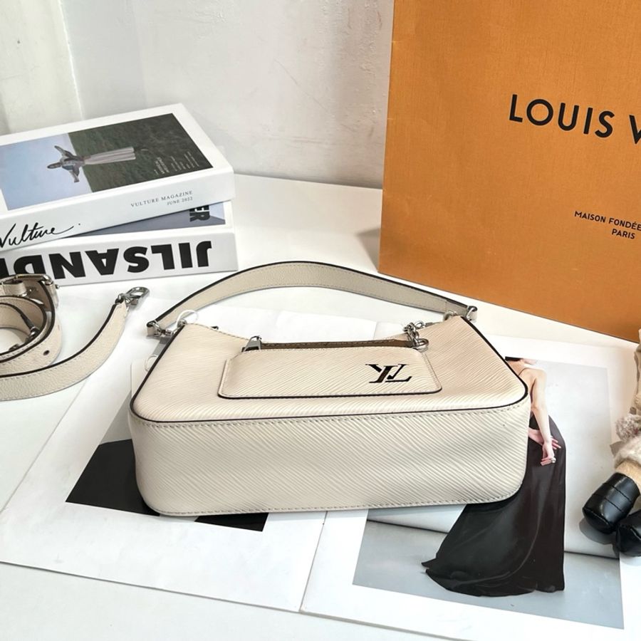 路易威登/Louis Vuitton Marelle 白色 水波紋 腋下包hobo-9