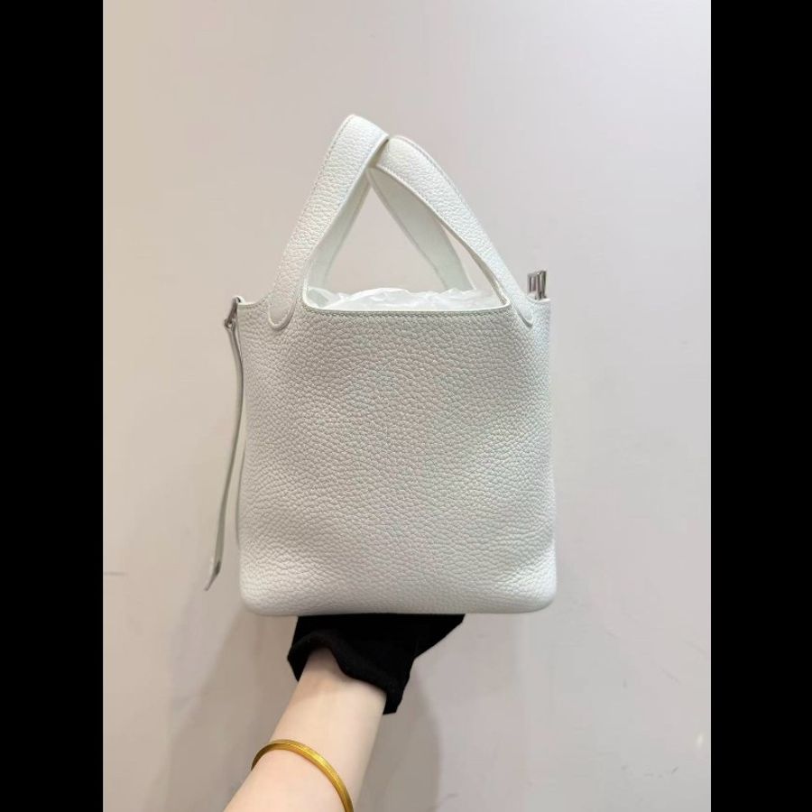 愛馬仕/Hermès 菜籃子picotin18 01純白色銀扣 tc皮-8