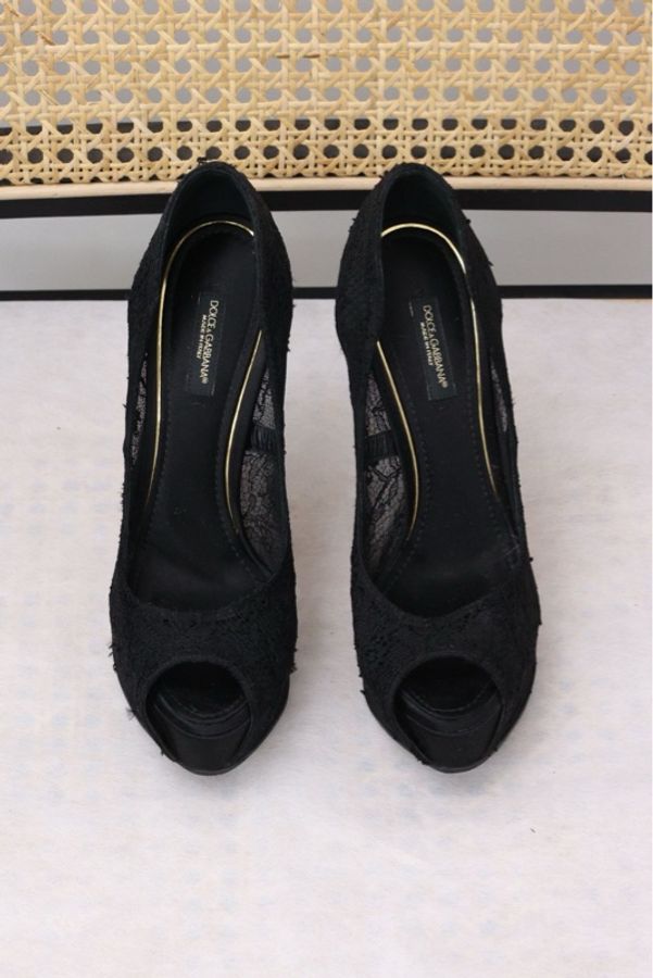 Dolce & Gabbana黑色蕾丝鱼嘴高跟鞋-0
