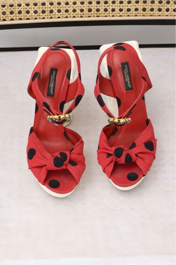 Dolce & Gabbana红黑波点鱼嘴高跟凉鞋-0