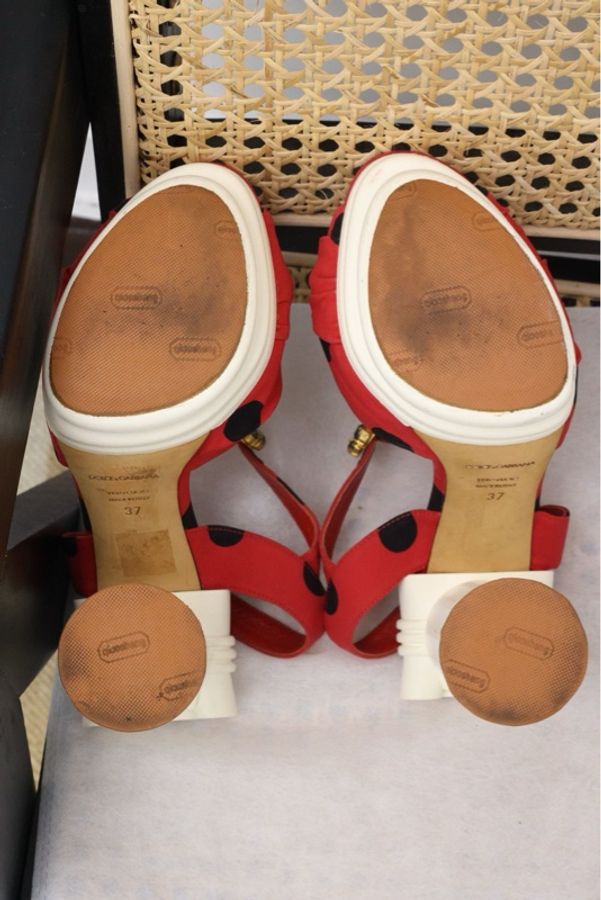 Dolce & Gabbana红黑波点鱼嘴高跟凉鞋-5
